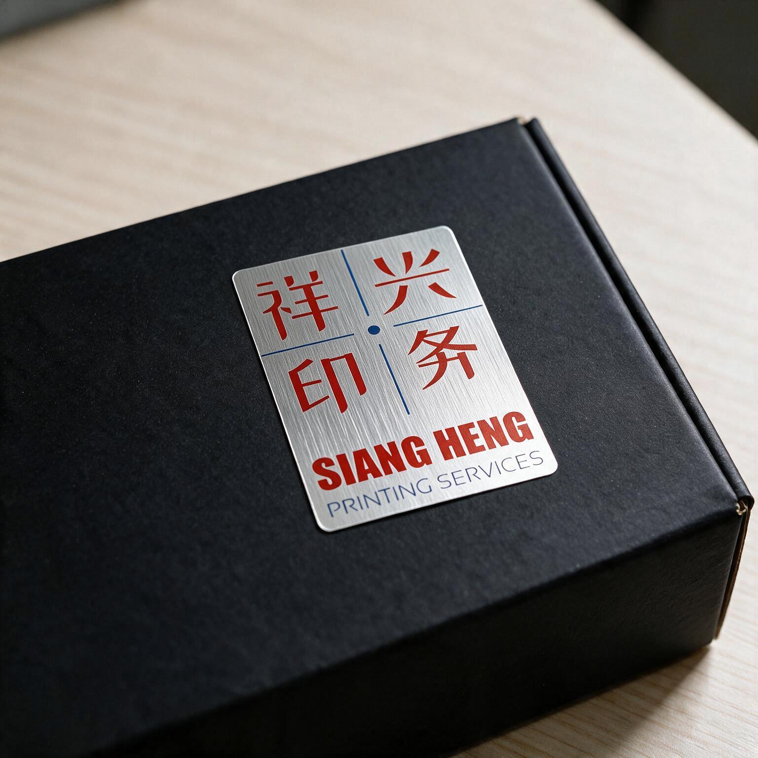 Metallic sticker printing Singapore - matt silver and gold hairline finish by Siang Heng