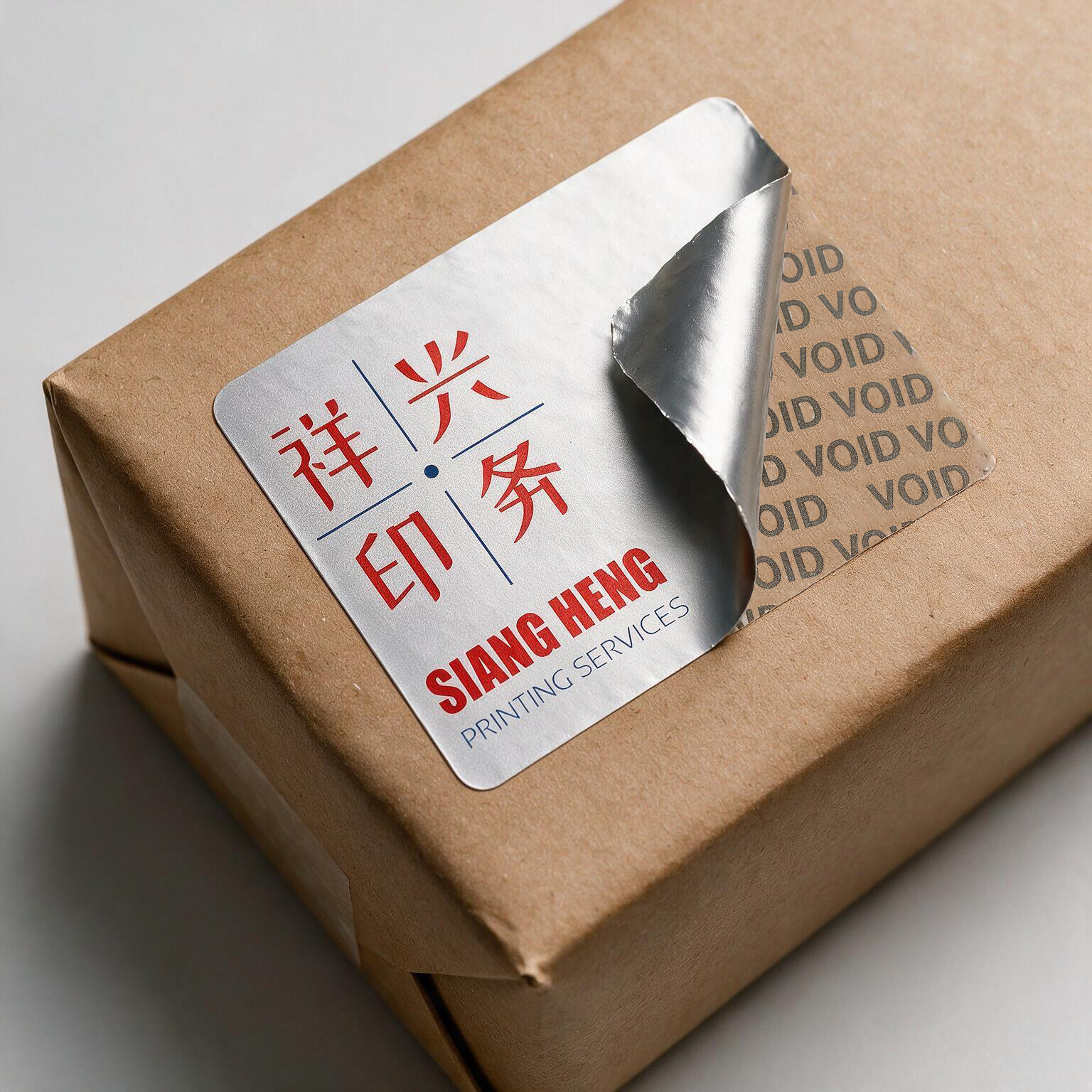 Security void sticker printing Singapore - tamper-proof label application by Siang Heng