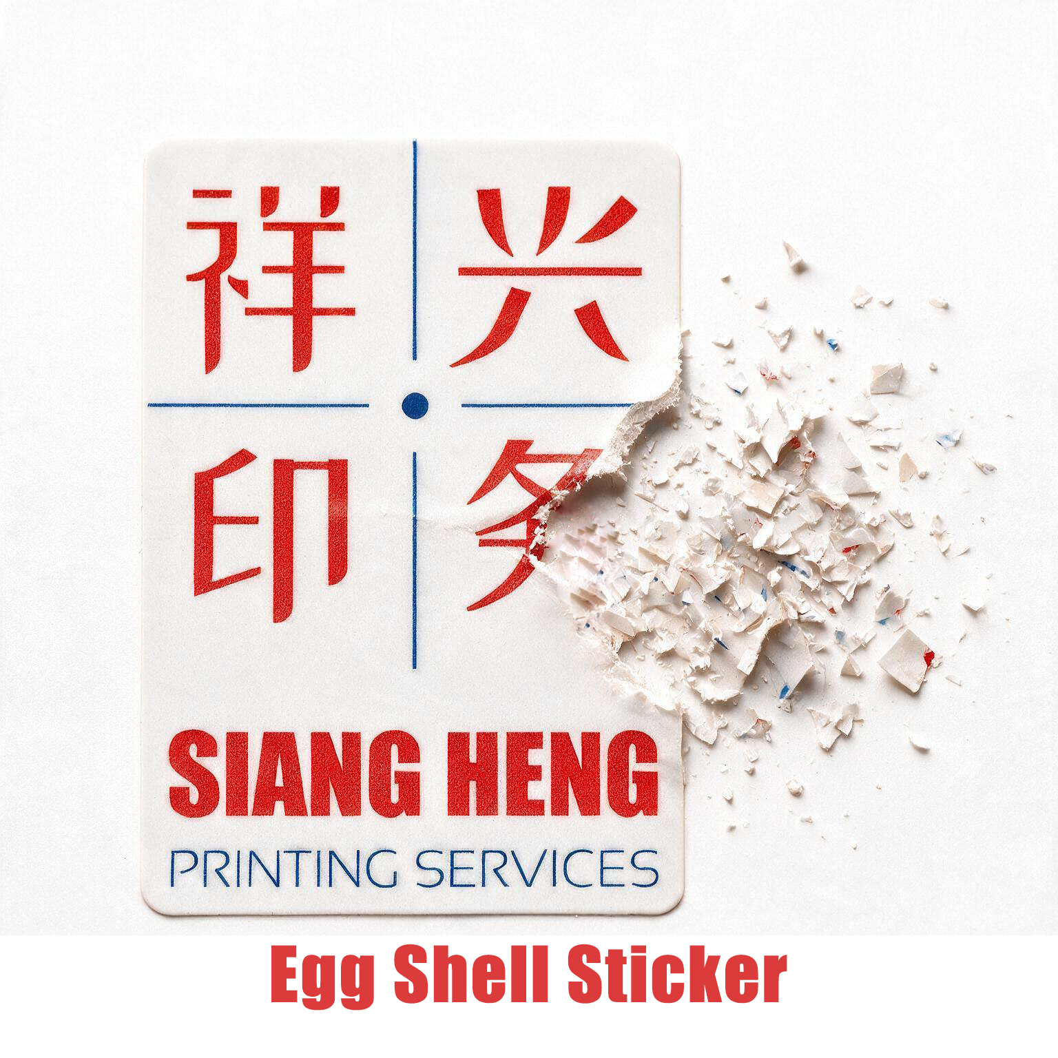 Security eggshell sticker printing Singapore - tamper-evident eggshell label by Siang Heng