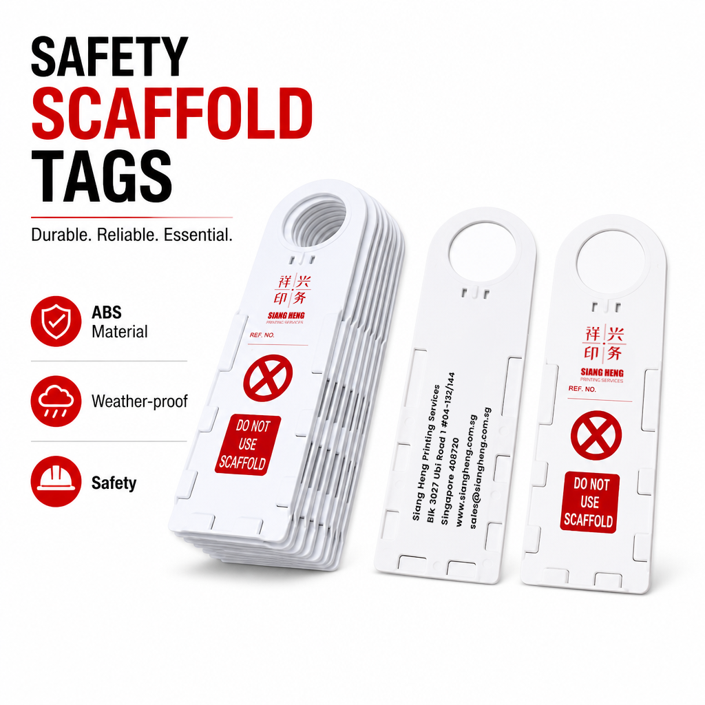 Custom scaffold tag holder printing Singapore - UV printed company logo by Siang Heng