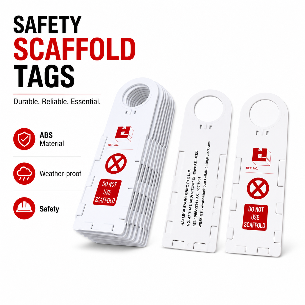 Custom scaffold tag holder printing Singapore - UV printed company logo by Siang Heng