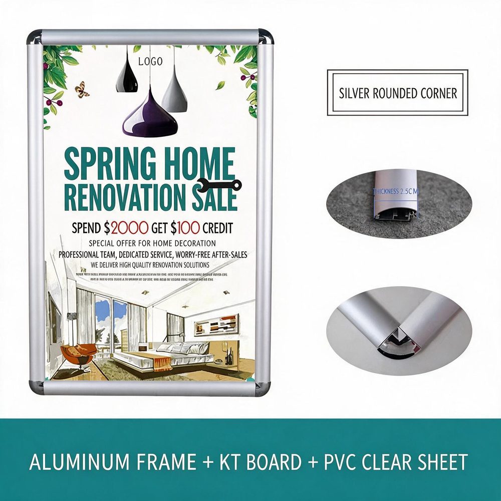 Silver aluminium snap frame poster display - aluminium snap frame printing Singapore - Siang Heng Printing Services Singapore