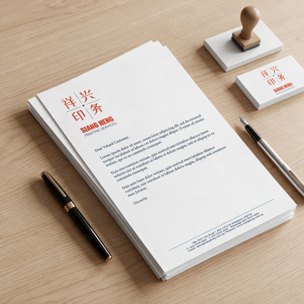 Digital letterhead printing Singapore - branded letterhead and business card stationery set by Siang Heng Printing Services Singapore